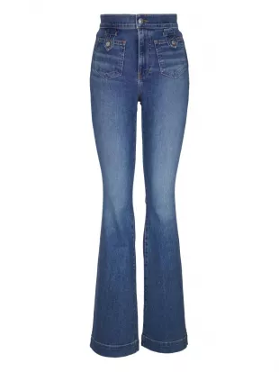 Button-Fly Flared Jeans