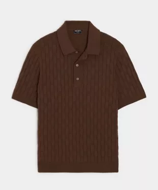 Relaxed Cotton Basketweave Sweater Polo