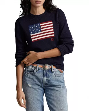 American Flag Cotton Crewneck Sweater