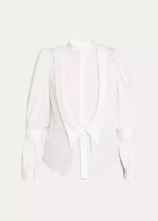 Parachute-Sleeve Poplin Blouse