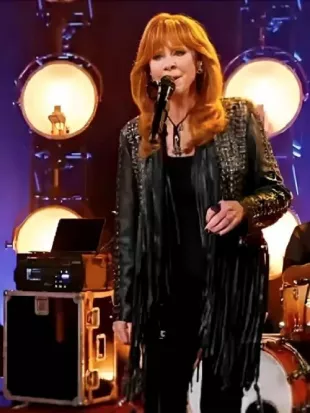 The Voice S28 Reba McEntire Black Fringed Leather Jacket