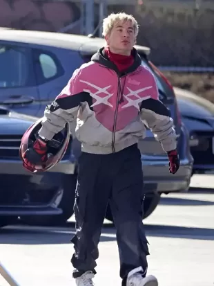 Crime 101 Barry Keoghan Pink Biker Track Jacket