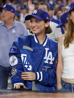 World Series LA Dodgers 2025 Maude Apatow Blue Jacket