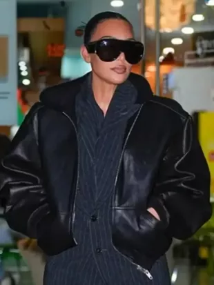 Kim Kardashian NYC 2025 Black Leather Jacket