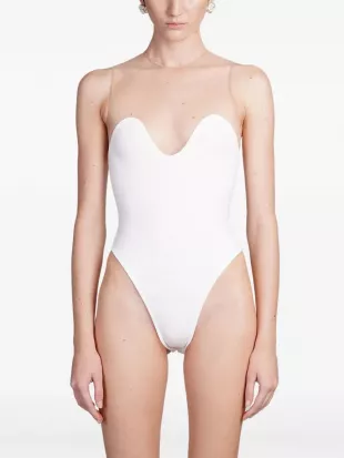 Wave-Neck Tulle Bodysuit