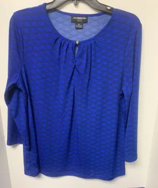 Blue Print Keyhole Blouse