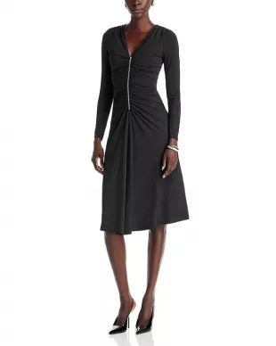 Zip Front Ruched Midi Dress