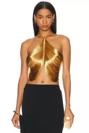 Quella Metallic Fringe Halter Top
