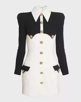 Short Buttoned Double Crepe Dress