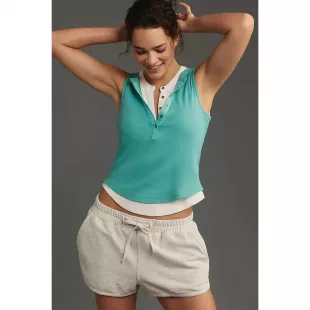 Ribbed Henley Tee Tank Blouse Top