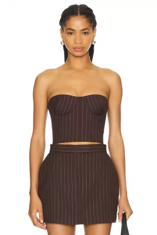 Lurex Pinstripe Strapless Crop Top