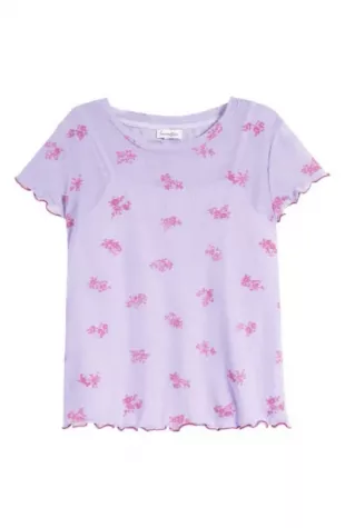 Mesh Overlay T-shirt In Lavender Flocked Floral