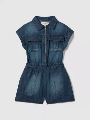 Josie Teen Denim Zip-Front Playsuit