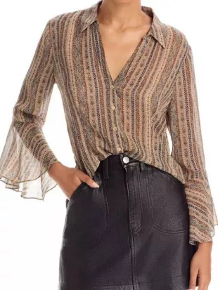 The Young and the Restless 2025 Sharon Case Brown Striped Blouse