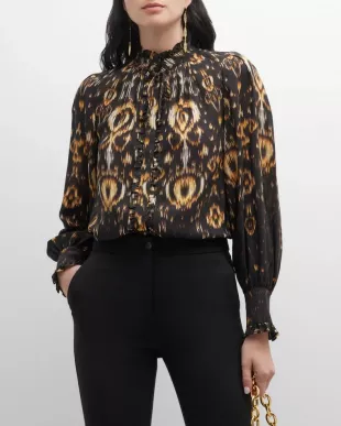 Ikat-Print Blouse in Black Multi