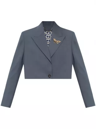 Brooch detail cropped jacket