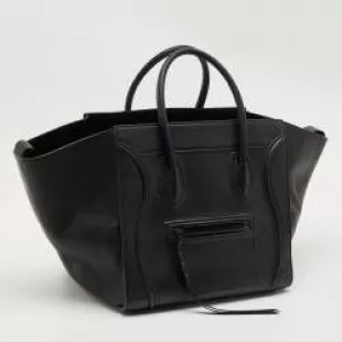 Black Grained Calfskin Medium Phantom Luggage Tote
