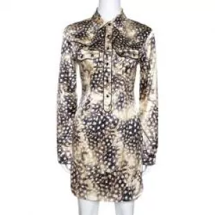 Bicolor Animal Print Silk Shirt Dress