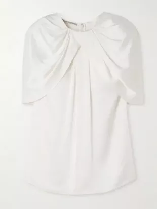 Asymmetric Cape Effect Draped Satin Blouse