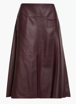 Slit Leather Midi Skirt