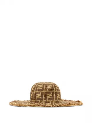 FF Pattern Fringed Raffia Hat
