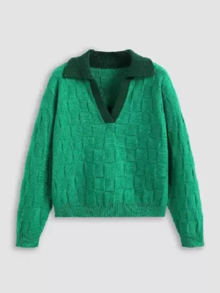 Abbott Elementary S05 Quinta Brunson Green Check Contrast Polo Sweater