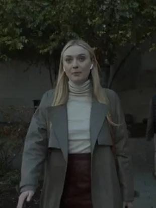 All Her Fault 2025 Dakota Fanning Brown Leather Coat