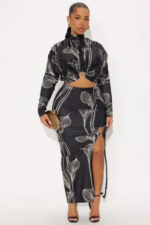 Verona Floral Long Sleeve Midi Skirt Set