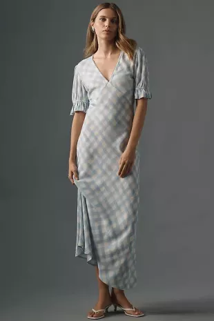 Conditions Apply Eniya Linen Blend Short Sleeve V Neck Slip Maxi Dress