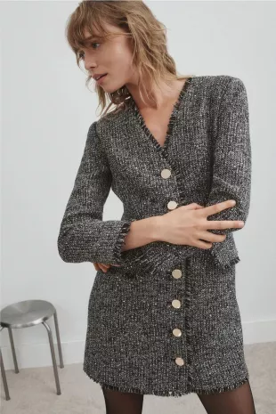 Sparkle Tweed V-Neck Mini Dress