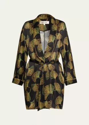 Magda Viscose Leaf-Print Wrap Jacket