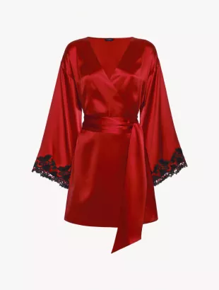 Red Silk Short Robe with Frastaglio