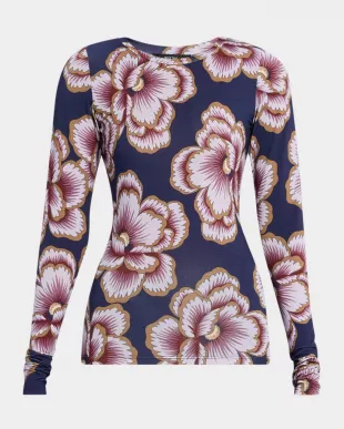 Floral Scrunch-Sleeve Crewneck Top