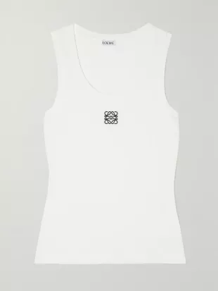 Loewe - Embroidered Ribbed Stretch Cotton Tank