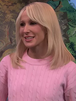 Nikki Glaser SNL S51 Pink Cable Knit Sweater