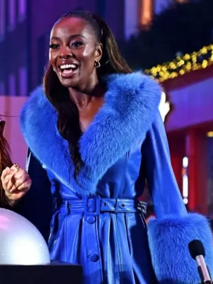 AJ Odudu Carnaby Christmas Lights Switch On Blue Leather Coat