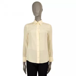 Pale Yellow Silk 2020 Crepe Button-Up Shirt