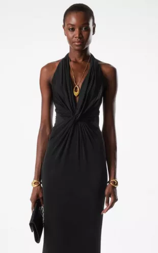 Knitted Strecht Jersey Criss-Cross Evening Dress