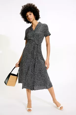 Belted Silk Midi Shirt Dress