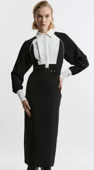 Petite Twill Contrast Collar Woven Maxi Dress