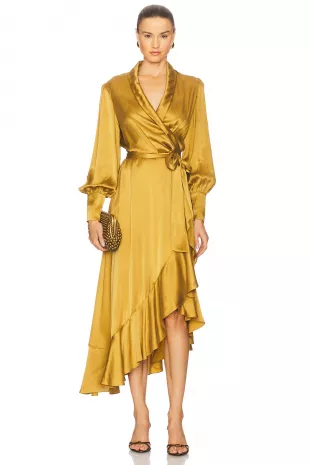 Silk Wrap Midi Dress