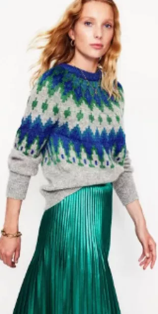 Blue Kat Sparkle Fair Isle Jumpergrey Melange