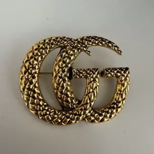 GG Monogram Logo Gold Textured Brooch