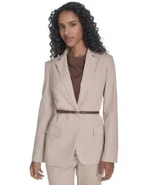 Belted Pinstripe Jacket