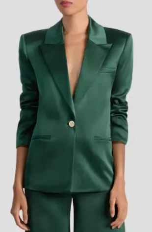 Silas Satin Blazer in Green Mystique