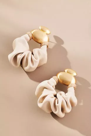 Ruched Leather Sculptural Metal Drop Earrings