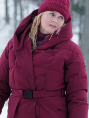 A Merry Little Ex-Mas Alicia Silverstone Maroon Puffer Coat