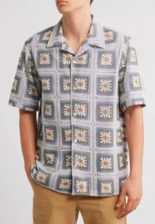 Julio Crochet Cotton Short Sleeve Button-Up Camp Shirt