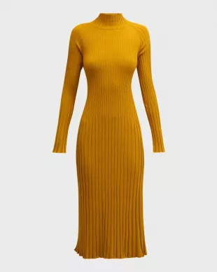 Carmen Mock-Neck Long-Sleeve Rib Midi Dress