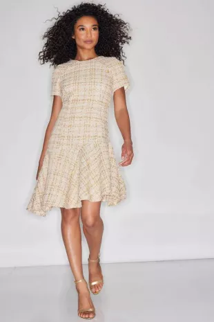 Sparkle Tweed Short Sleeve Flounce Dress